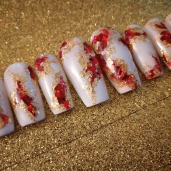 white and red geode press on nails acrylic nails pPN98 - Picture 3 of 6